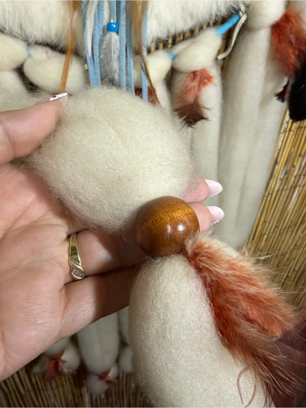 Vintage Large Native American Mandella Dream Catcher, Wool and Rabbit